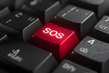 Poster - Eye-Catching SOS Button on Computer Keyboard with Red Highlight