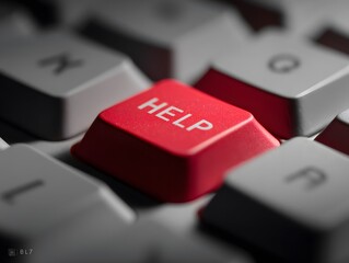 Poster - Red Help Key on Computer Keyboard Close-Up for Support Concept
