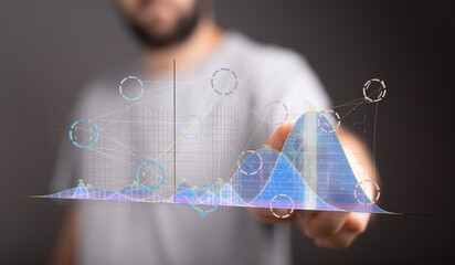 Poster - Businessman analyzing financial data, charts, graphs, and growth.  Modern technology concept.