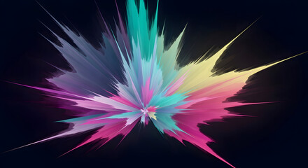 Poster - Vibrant Abstract Explosion of Colorful Pixelated Particles Against a Dark Background