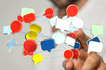 Poster - Abstract image of interconnected speech bubbles, symbolizing global communication and networking.