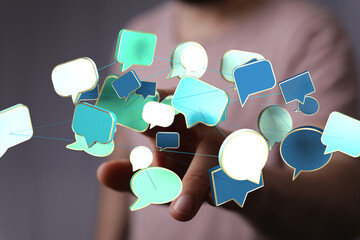 Poster - Abstract image of interconnected speech bubbles, symbolizing global communication and social networking.