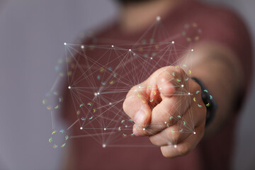 Poster - Image of a hand interacting with a digital network.  Perfect for tech, connection, and networking concepts.