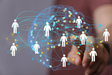 Poster - Image depicting a digital network of people, illustrating connection and community.