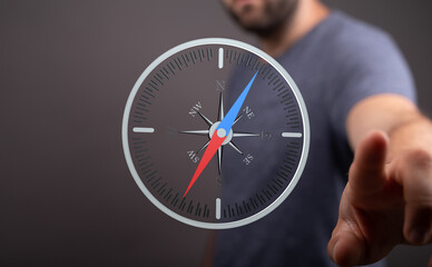 Poster - Find your way with this modern compass app.  Technology, direction, guidance.
