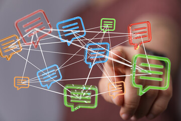 Poster - Visual representation of interconnected global communication and information sharing.