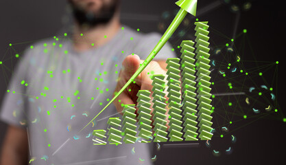 Poster - Visual representation of financial growth.  Upward trend, data analytics, success.