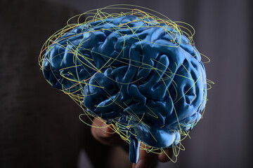 Poster - 3D rendering of a human brain with complex neural network connections.  Ideal for AI, neuroscience, and technology concepts.