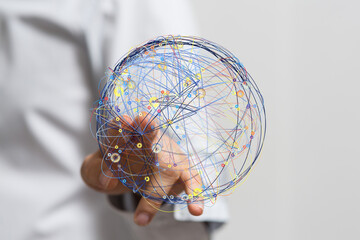 Poster - Hand holding a digital globe showcasing interconnectedness. Ideal for technology, networking, and global concepts.