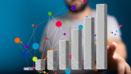 Poster - Stock photo of a person visualizing upward trending bar graph data.  Perfect for business, finance, and technology.