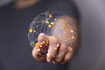 Poster - Abstract image of a hand interacting with a digital network.  Perfect for tech, data, and connectivity concepts.