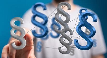 Poster - 3D rendering of interconnected paragraph symbols, representing legal network, law, regulations, and compliance.