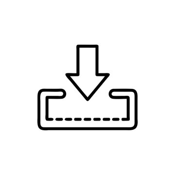 Outline download icon with dashed line on arrow upload