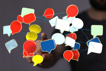 Poster - Abstract image of interconnected speech bubbles representing global communication and networking.