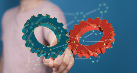 Poster - Image of two gears working together, symbolizing teamwork, collaboration, and synergy.