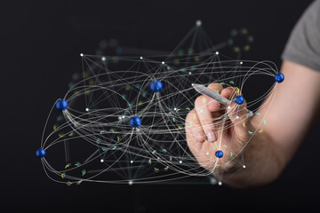 Poster - Abstract image of a hand drawing a network, ideal for technology, connection, and global concepts.