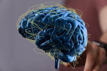 Poster - High-quality 3D render of a human brain with neural network connections. Ideal for medical, science, and technology concepts.