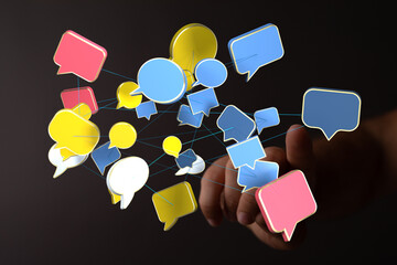 Poster - Abstract image of interconnected speech bubbles symbolizing global communication and networking.