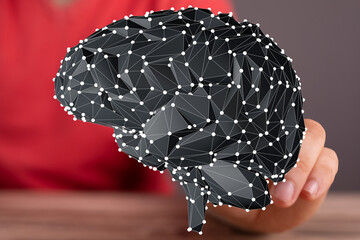 Poster - Digital brain model, neural network, AI, technology, connectivity, intelligence, mind, innovation, futuristic, abstract, science
