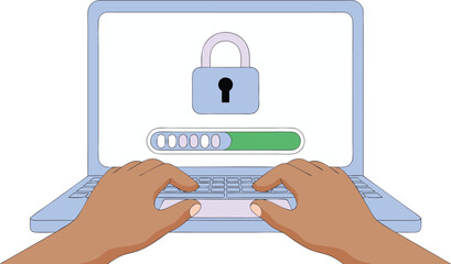 Poster - Person typing on laptop with security lock and progress bar hands keyboard