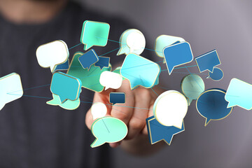 Poster - Image of interconnected speech bubbles, symbolizing global communication and networking.