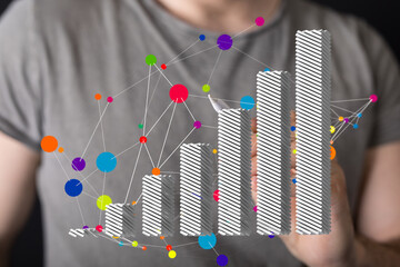 Poster - Visual representation of business growth and data analysis. Shows upward trend and interconnected data points.