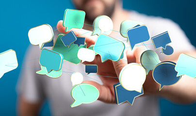 Poster - Network of speech bubbles, digital communication, social media, online chat, networking, connection, conversation, interaction.