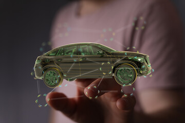 Poster - Futuristic concept of a digital car model, showcasing innovative technology and connectivity.