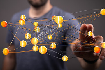 Poster - Abstract image of a complex network, representing global connections and data flow.