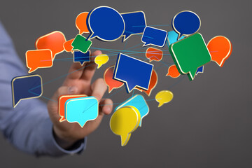 Poster - Abstract image of interconnected speech bubbles, representing communication, networking, and social media.
