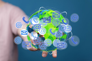 Poster - Image depicting worldwide connectivity through email, phone, and internet.  Modern communication technology.