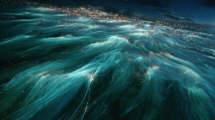 Wall Mural -   A vast expanse of water glistening under a multitude of lights, speckled with countless bubbles