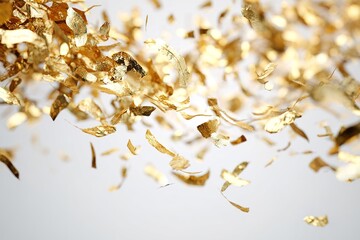 Poster - Golden confetti falls gracefully in the air during a festive celebration or event at a bright venue