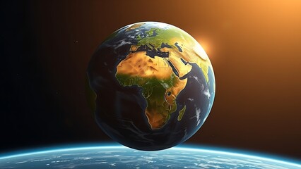 Vibrant Earth globe floating in space, showcasing continents with atmospheric lighting.