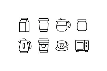 Poster - Simple Black and White Line Art of Kitchen and Beverage Items for Recipe Illustration or Minimalist Design Concept