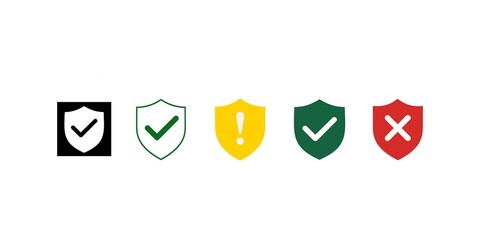 Poster - Diverse Security Shield Icons Depicting Varied Statuses Protection Approval Warning and Rejection Security Concepts Safety Measures Visual Communication