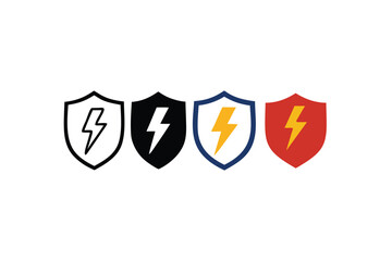Poster - Four shields displaying lightning bolts present contrasting styles and color palettes adding graphic depth to their bold representations of power