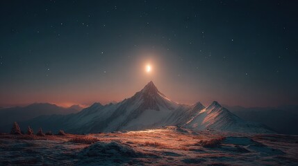 Wall Mural - a stunning view of a mountain illuminated by the light of the moon and shining brightly atop it