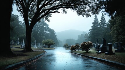 Wall Mural - cemetery with a path that runs through it