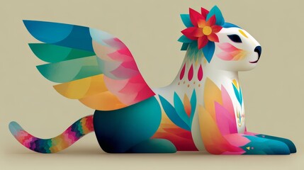 Poster - Colorful animal with a flower on its head