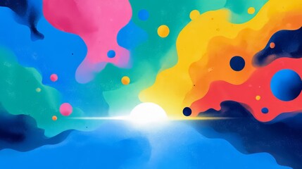 Poster - Colorful painting of a sunset with a white sun in the middle
