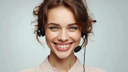 Poster - A portrait of an exuberant call center operator, radiating a genuine smile while providing customer service. It's a visual representation of effective communication and support.