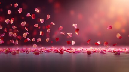 Poster - Beautiful pink background with red petals falling from the sky