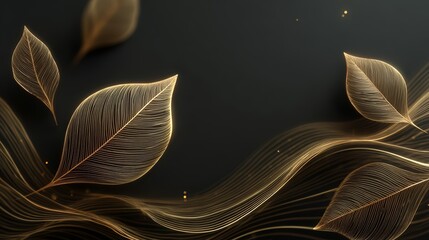 Poster - Black background with gold leafy branches and leaves