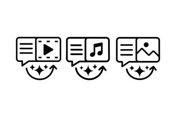 Poster - Diverse Content Promotion Symbols Showing Text, Media, Music, and Images with a Shiny Arrow Signifying Upliftment and Success