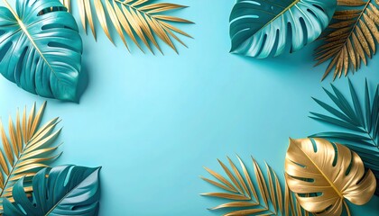 Aufkleber - Tropical leaf arrangement studio photography vibrant colors top-down view nature aesthetic