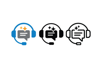 Poster - Customer Service Icons Depicting Headsets with Speech Bubbles for Support Representatives and Communication Solutions