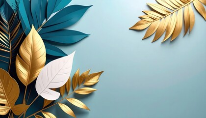 Poster - Vibrant leaf arrangement in metallic tones modern interior digital art minimalist environment aesthetic viewpoint nature concept