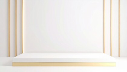 Poster - Minimalist display stage setup studio setting digital content bright white environment elevated perspective modern aesthetics for product showcase