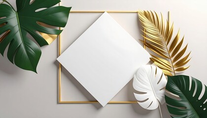 Poster - Creative design showcase tropical leaf art with blank canvas indoor setting high-quality image minimalist concept